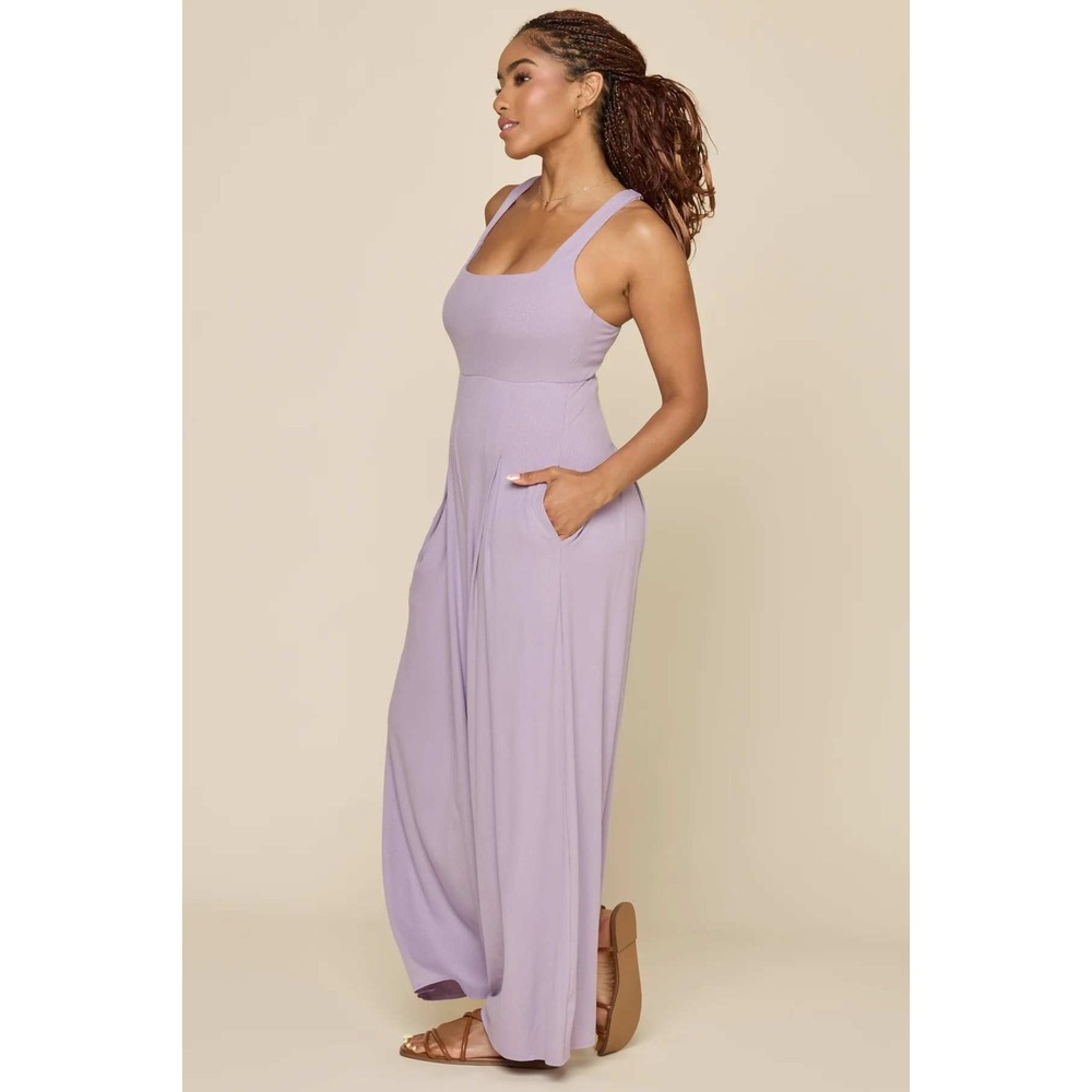 POPFLEX Limitless Regular Lavender Ribbed Wide Leg Racerback Jumpsuit G1044 L